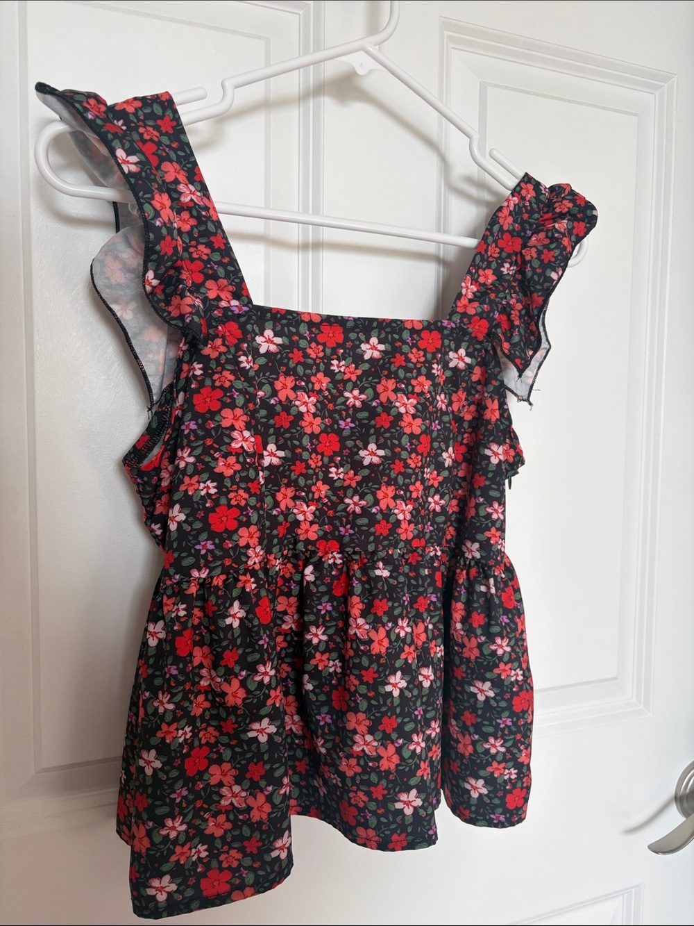 SHEIN Black Tank Top with Red & Pink Floral Print